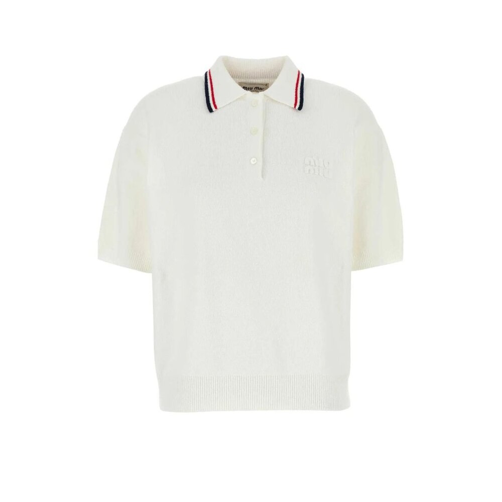 MIU MIU Off White Cotton Pique Knit Stretch Polo Shirt Sweater Top 38 - Picture 6 of 14